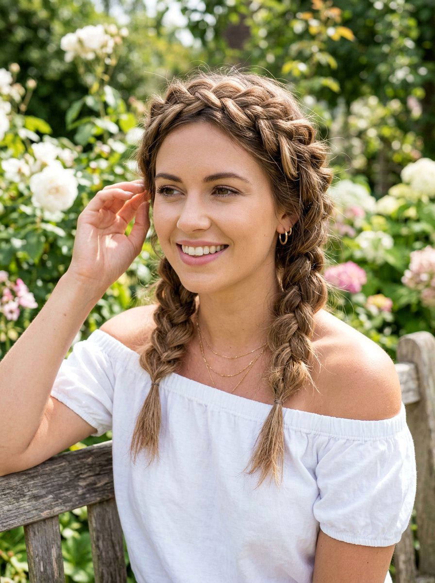 Loose Milkmaid Braid - 20 yoga hairstyle with loose braid - 20 yoga hairstyle with loose braid