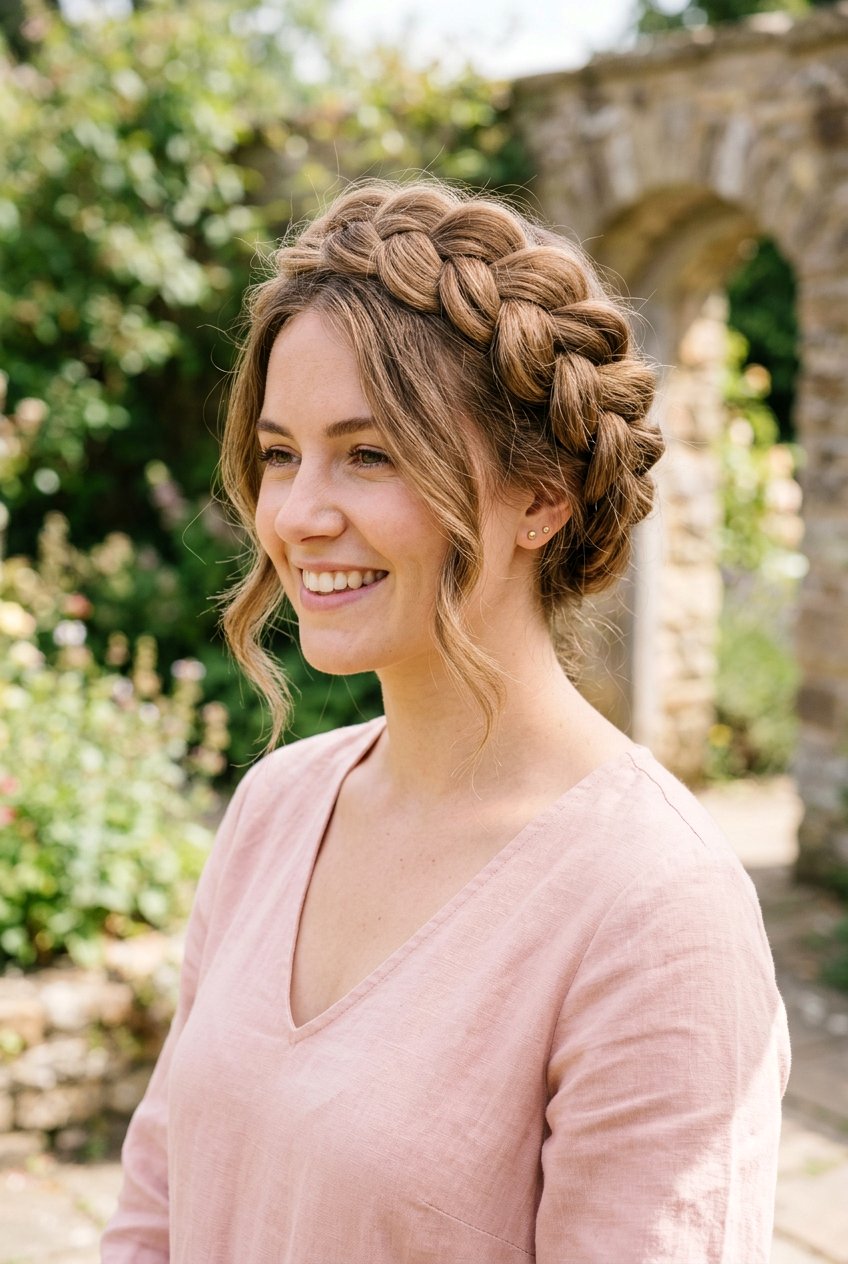 Loose Pancaked Crown Braid - 20 homecoming hairstyle with braid crown - 20 homecoming hairstyle with braid crown