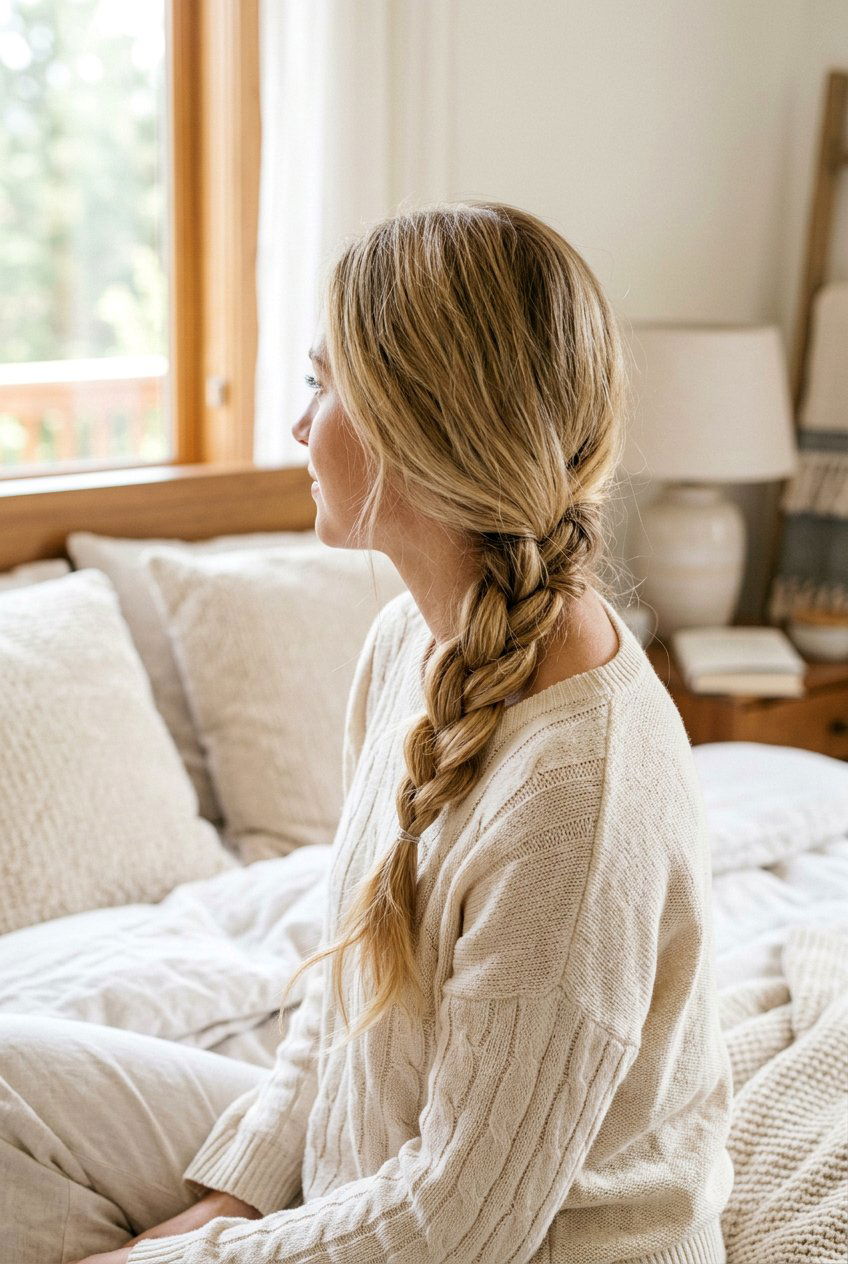 Loose Plait - 20 bedtime braid hairstyles for waves - 20 bedtime braid hairstyles for waves