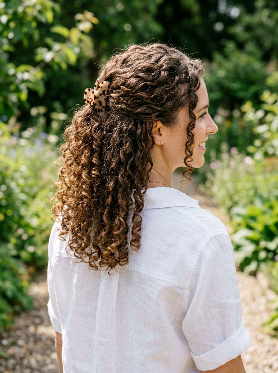 Loose Ringlet Curly Half Up Claw Clip - 20 claw clip half up for curly hair