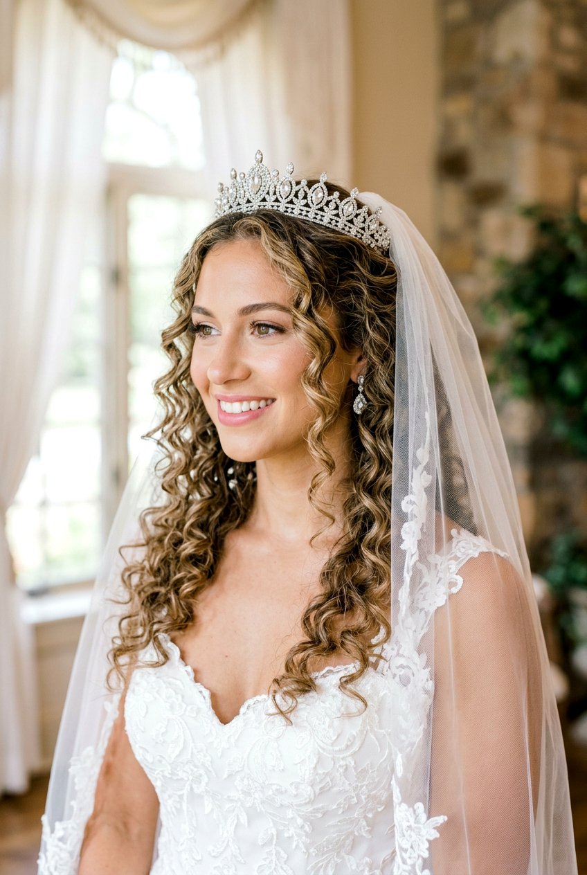 Loose Ringlets With Tiara and Veil - 20 bridal curls with tiara - 20 bridal curls with tiara