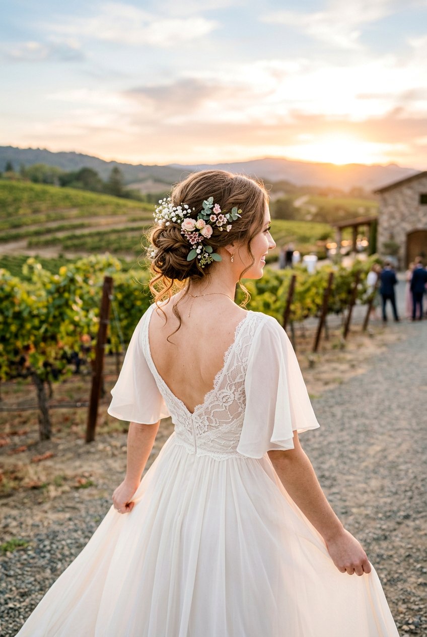 Loose Romantic Bun With Scattered Flowers - 20 wedding bun with flowers - 20 wedding bun with flowers