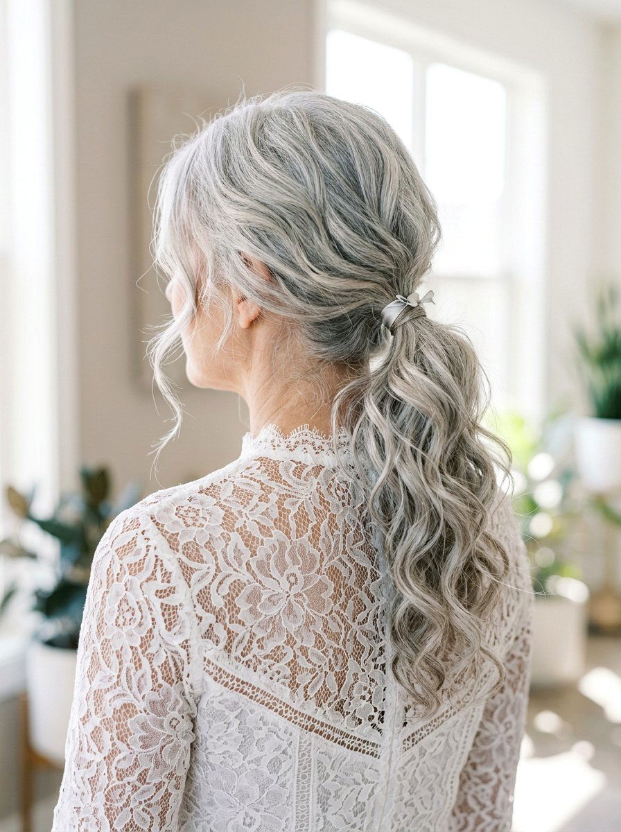 Loose Romantic Silver Ponytail - 20 classy silver ponytail hairstyle - 20 classy silver ponytail hairstyle