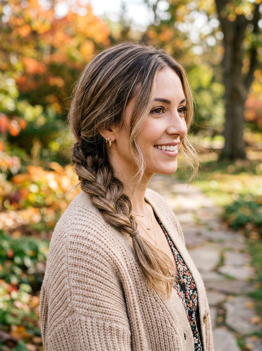 Loose Side Braid - 20 simple hairstyle for work dinner - 20 simple hairstyle for work dinner