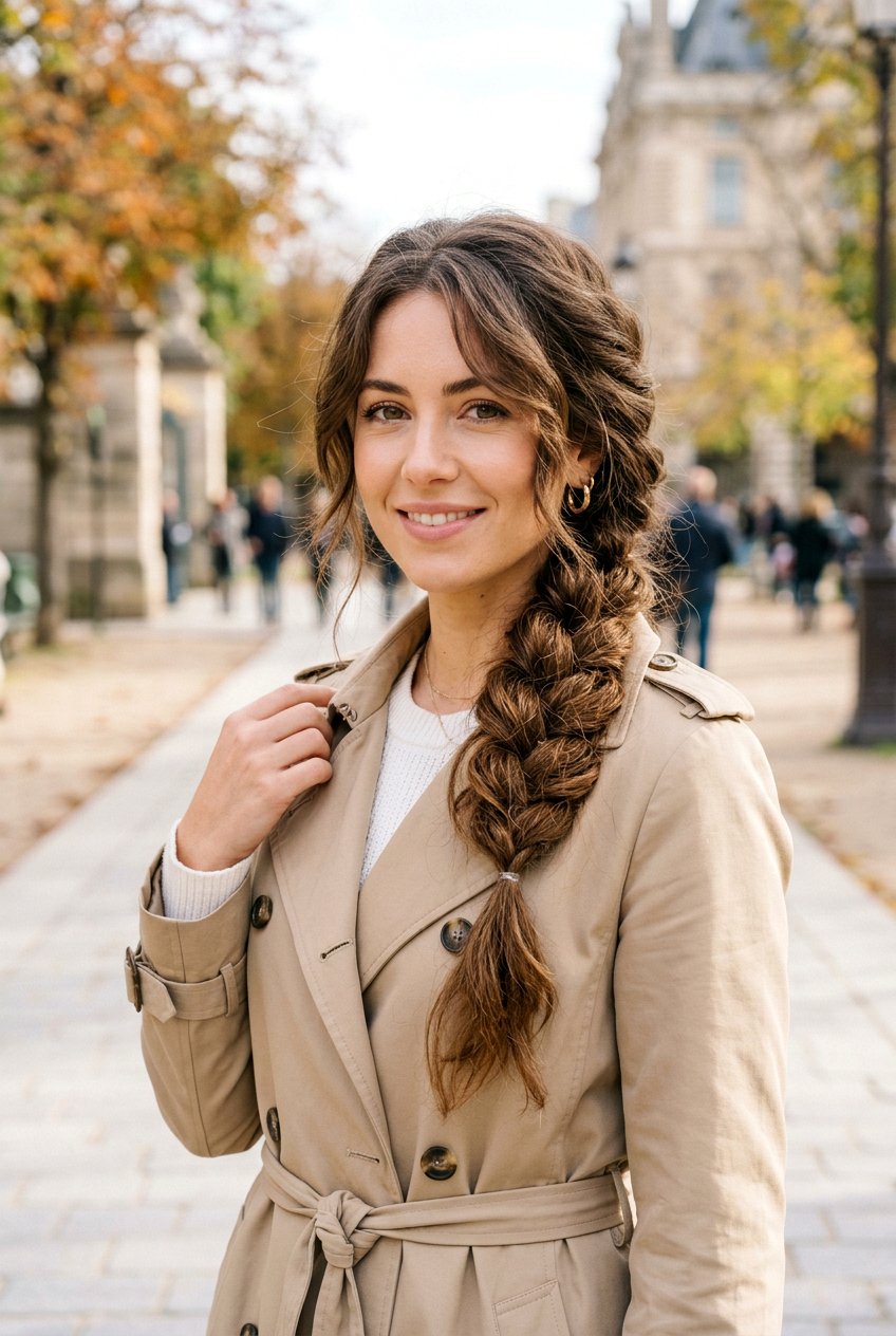 Loose Side Braid - 20 light academia braid hairstyle - 20 light academia braid hairstyle