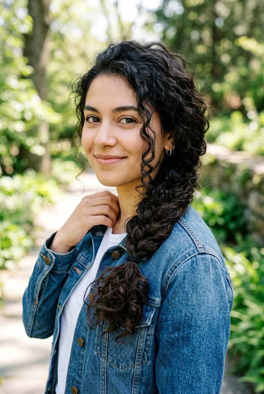 Loose Side Braid - 20 picture day hairstyle for curly hair girls - 20 picture day hairstyle for curly hair girls