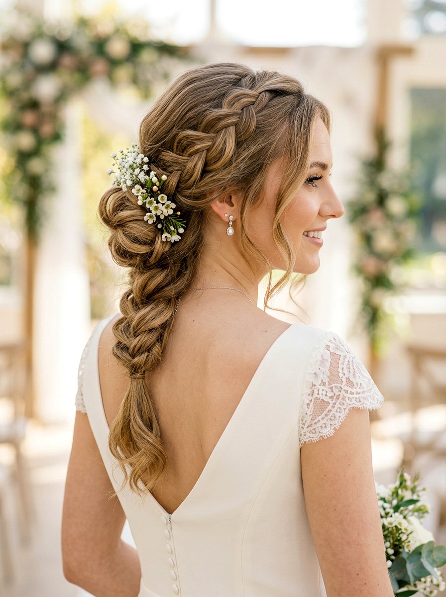 Loose Side Braid Bridal Bun - 20 side braided bridal bun - 20 side braided bridal bun