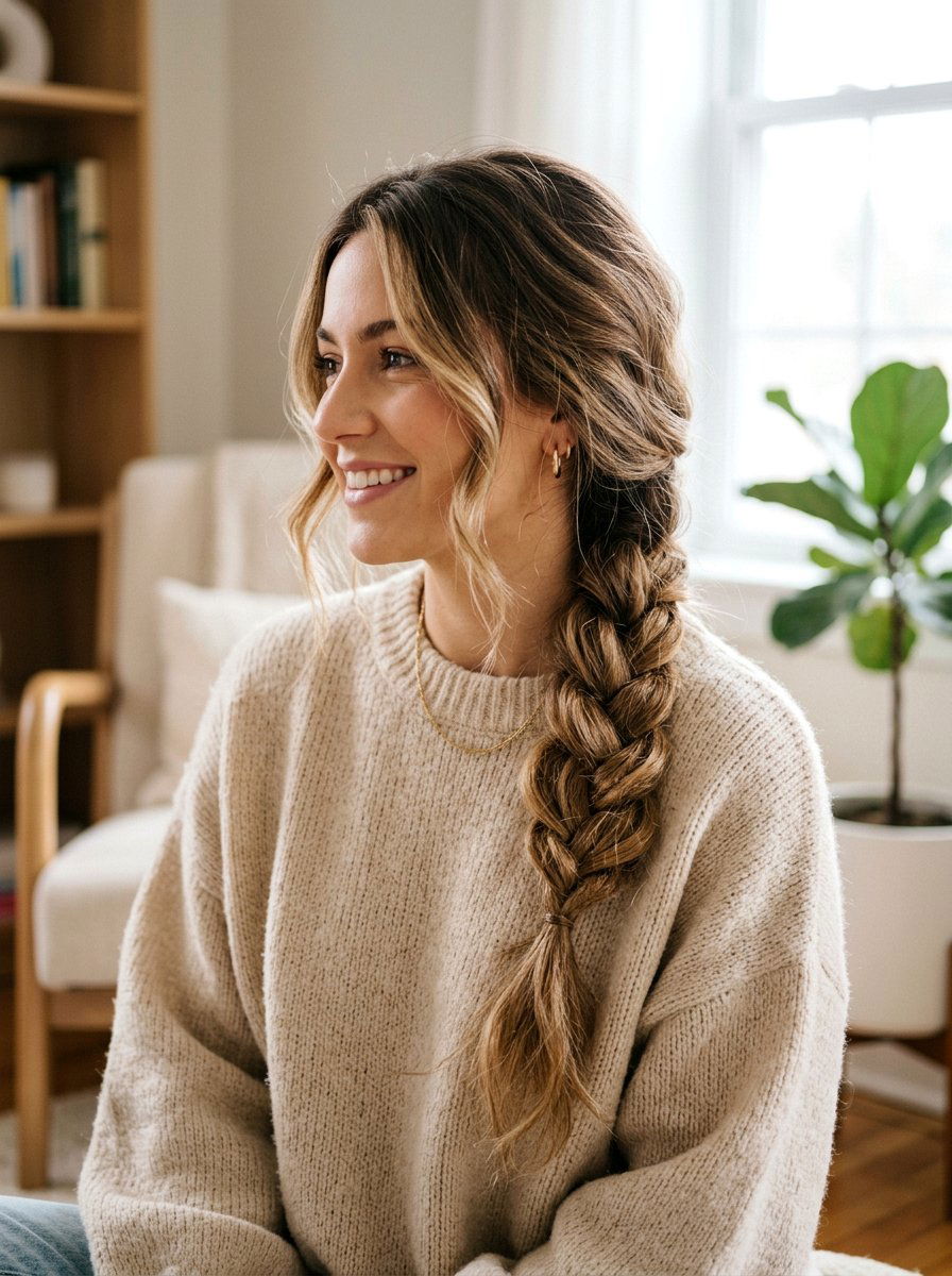 Loose Side Braid Hairstyle - 20 easy hairstyle for office rush - 20 easy hairstyle for office rush