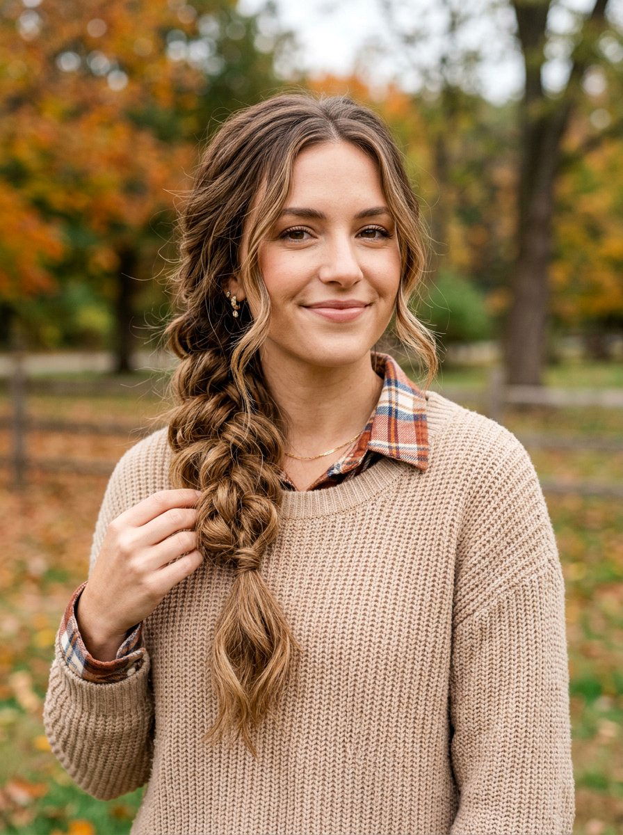 Loose Side Braid With Pulled Apart Pieces - 20 soft glam hairstyle for shoulder length hair - 20 soft glam hairstyle for shoulder length hair