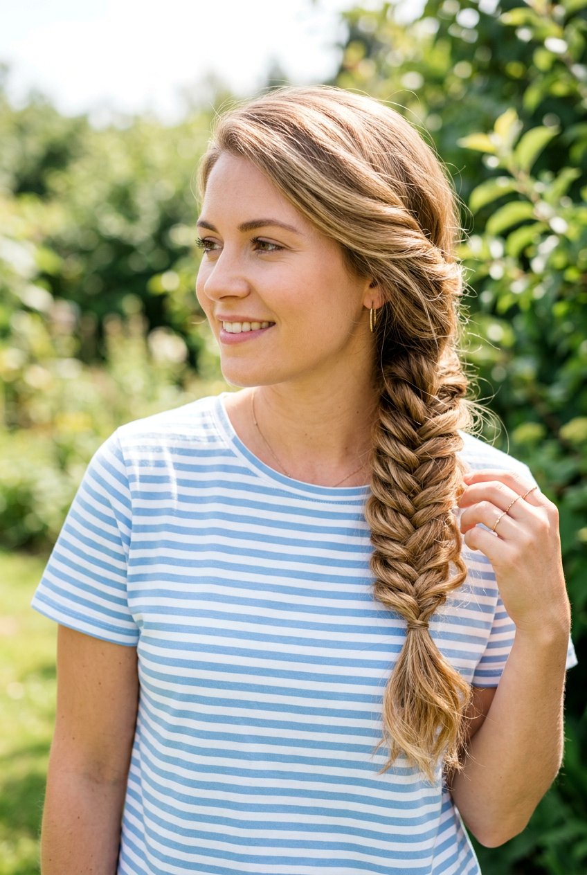 Loose Side Fishtail Braid - 20 summer braid hairstyle for medium hair - 20 summer braid hairstyle for medium hair