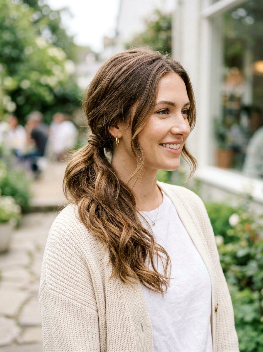 Loose Side Ponytail - 20 easy hairstyle for thick wavy hair - 20 easy hairstyle for thick wavy hair