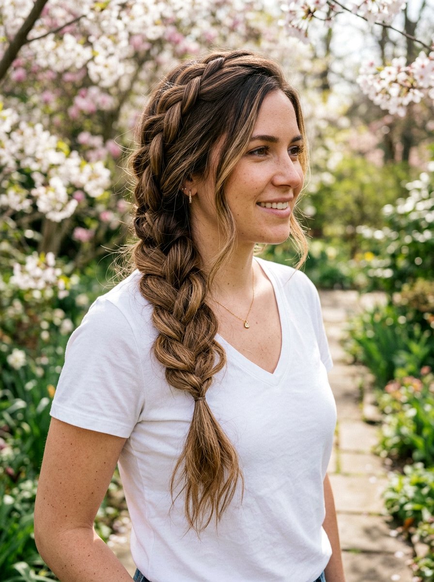 Loose Side Swept Braid - 20 yoga hairstyle with loose braid - 20 yoga hairstyle with loose braid