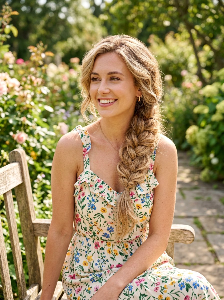 Loose Side Swept Braid - 20 soft glam hairstyle for long straight hair - 20 soft glam hairstyle for long straight hair