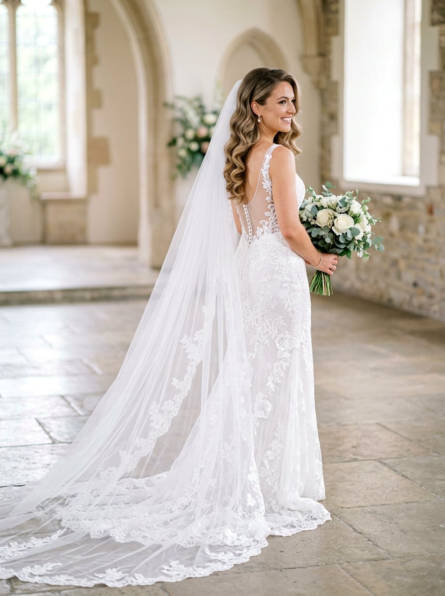 Loose Side Swept Curls With Veil - 20 side swept curls for bride - 20 side swept curls for bride