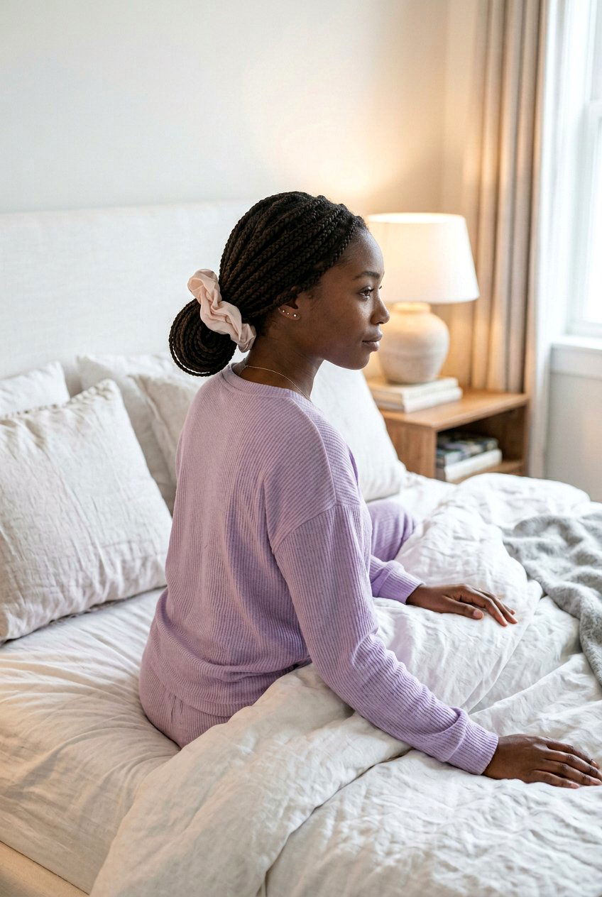 Loose Single Braids Gathered with Scrunchie at Nape - 20 braided protective styles for sleep - 20 braided protective styles for sleep