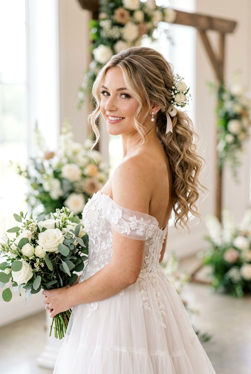 Loose Tendril Bridal Ponytail - 20 modern bridal ponytail with curls - 20 modern bridal ponytail with curls