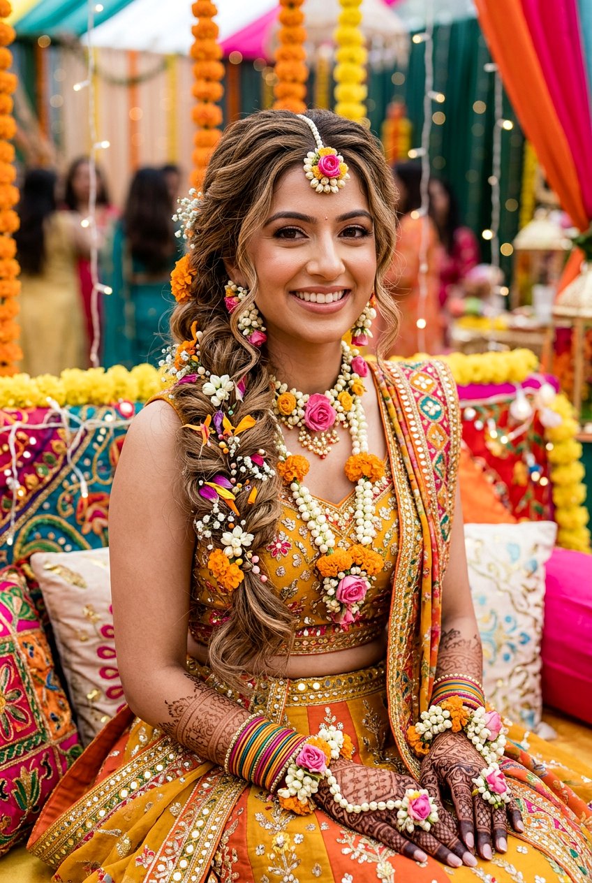 Loose Textured Braid For Mehndi Bride - 20 south asian bridal braid hairstyle - 20 south asian bridal braid hairstyle