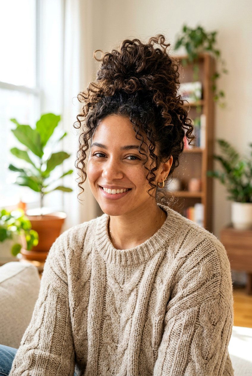 Loose Top Knot - 20 bonnet hairstyle for curly hair - 20 bonnet hairstyle for curly hair