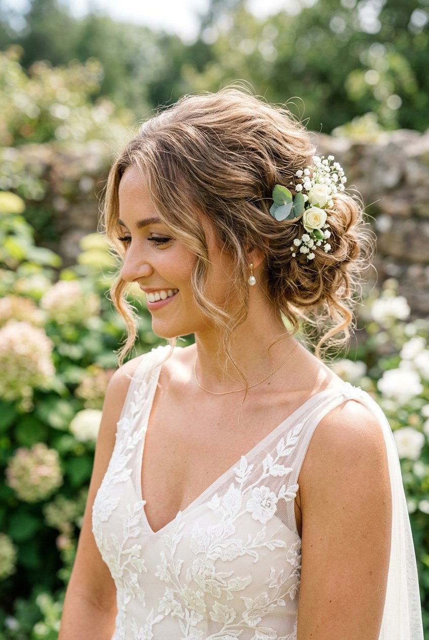 Loose Updo Bridal Hairstyle With Waves - 20 romantic bridal updo - 20 romantic bridal updo