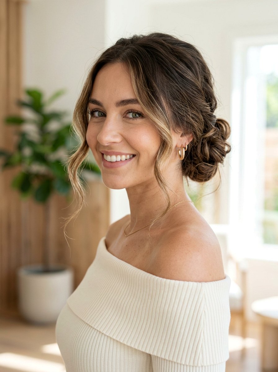 Loose Updo With Face Framing Pieces - 20 date night hairstyle for mature women - 20 date night hairstyle for mature women