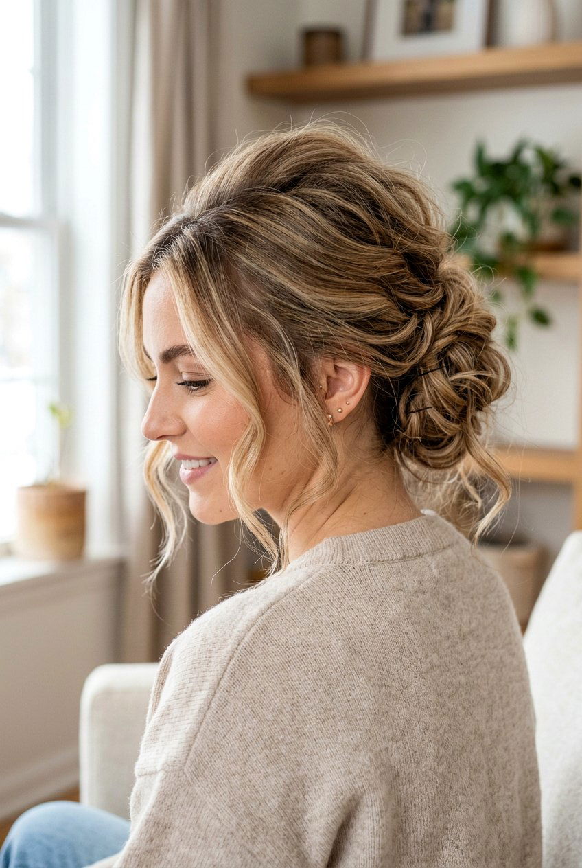 Loose Updo with Volume at Crown - 20 hairstyles to hide thinning hair - 20 hairstyles to hide thinning hair
