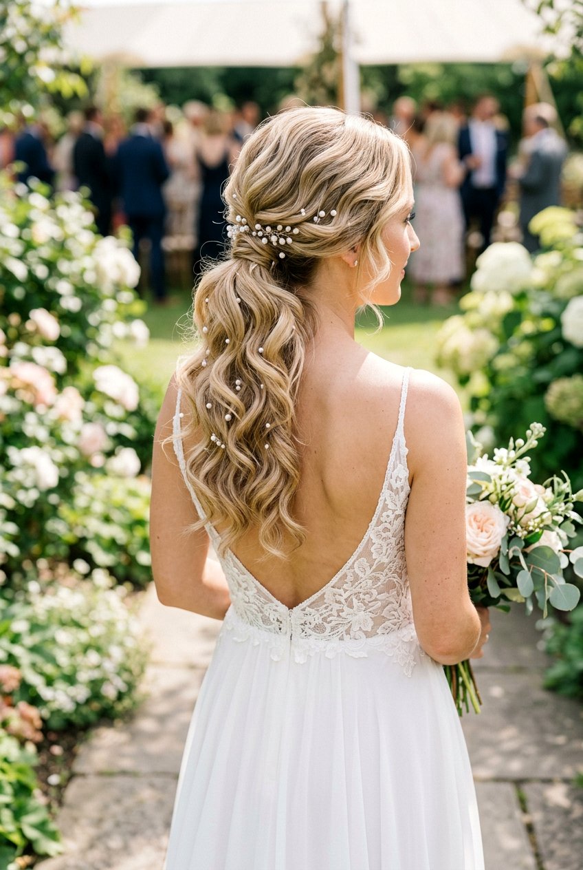 Loose Wave Bridal Ponytail With Pearl Pins - 20 bridal ponytail with pearl pins - 20 bridal ponytail with pearl pins