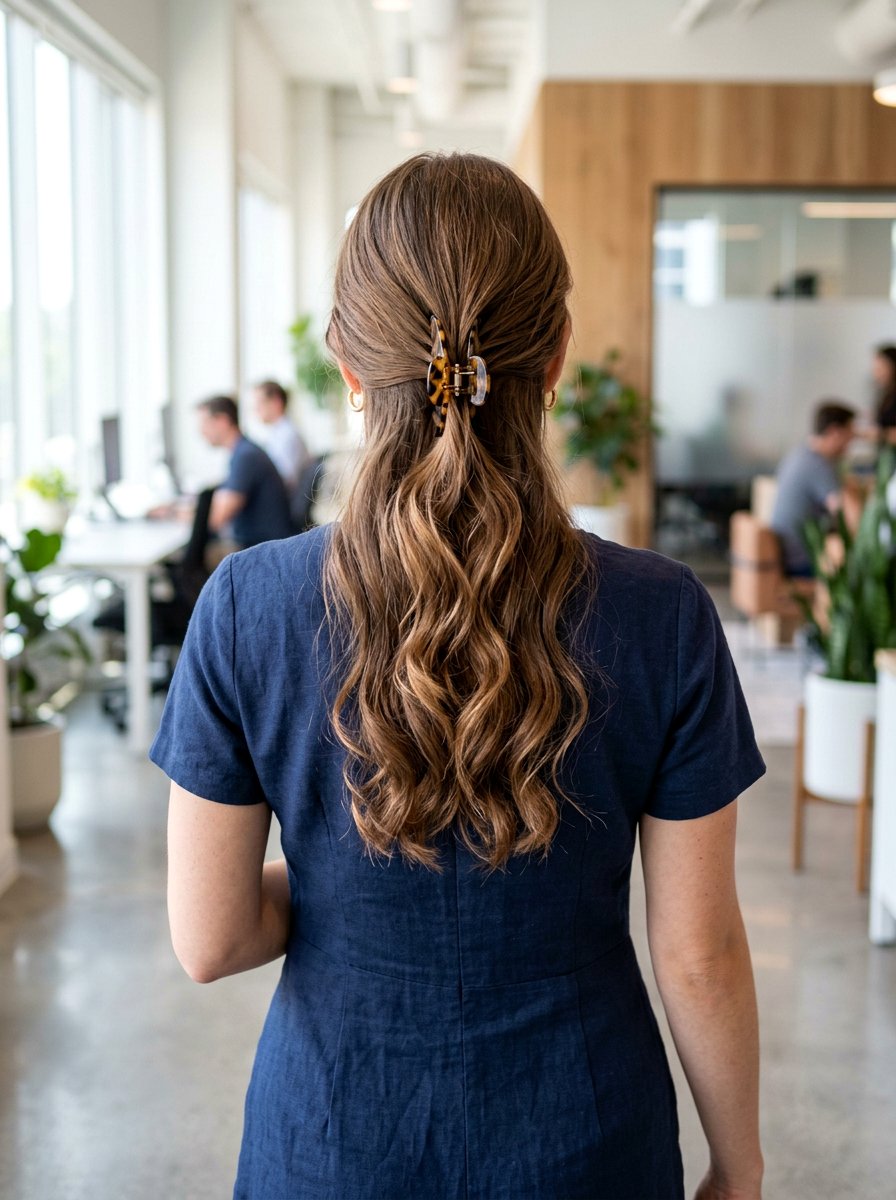 Loose Waves Claw Clip - 20 claw clip hairstyle for office women - 20 claw clip hairstyle for office women