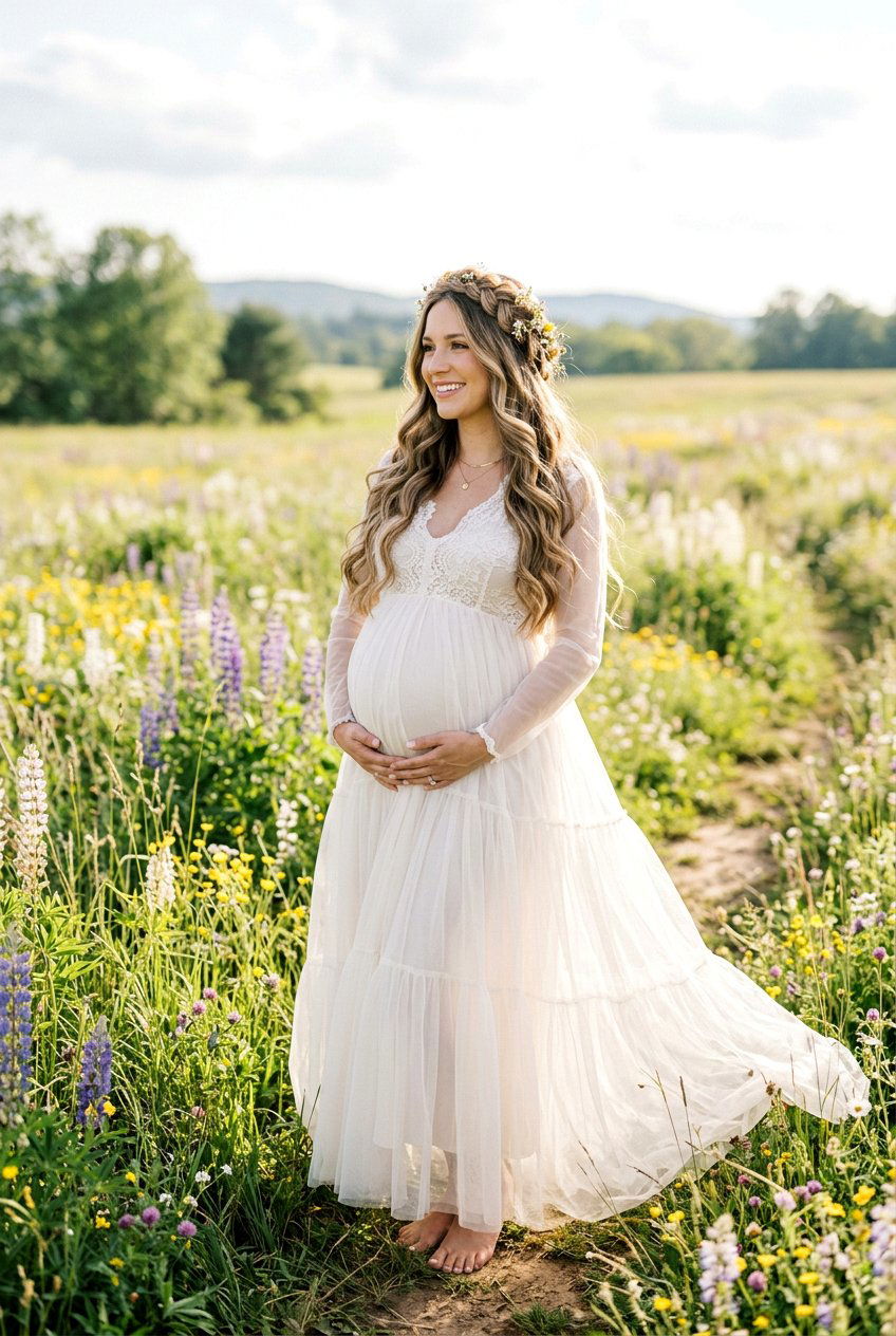 Loose Waves With Braided Crown Maternity Hair - 20 maternity shoot waves hairstyle - 20 maternity shoot waves hairstyle