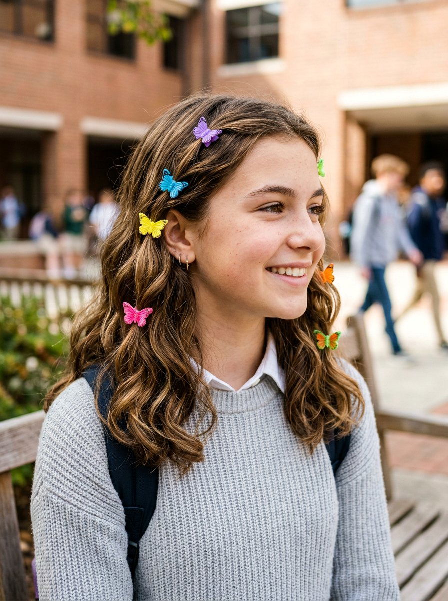 Loose Waves With Butterfly Clips - 20 simple school hairstyle with clips - 20 simple school hairstyle with clips