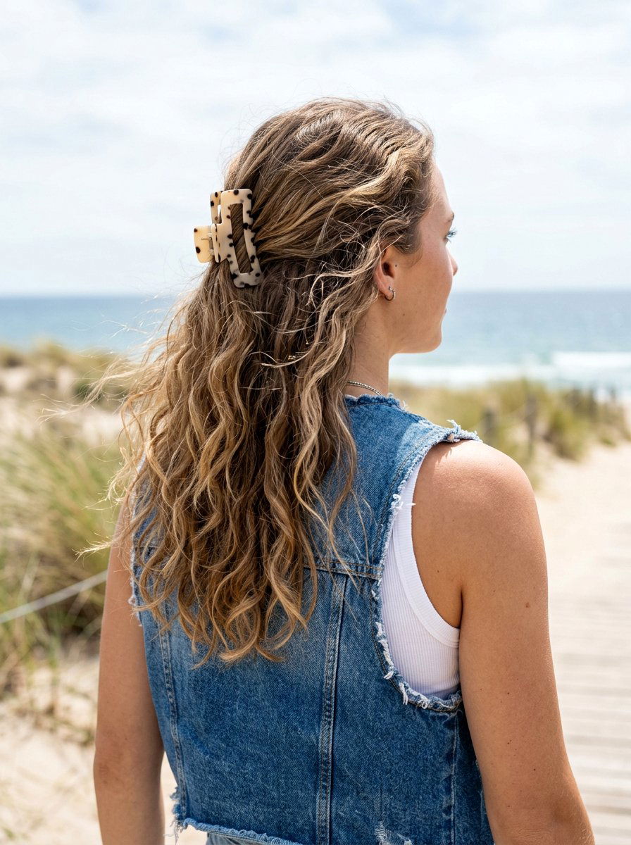 Loose Waves With Claw Clip - 20 claw clip hairstyle for beach vacation - 20 claw clip hairstyle for beach vacation