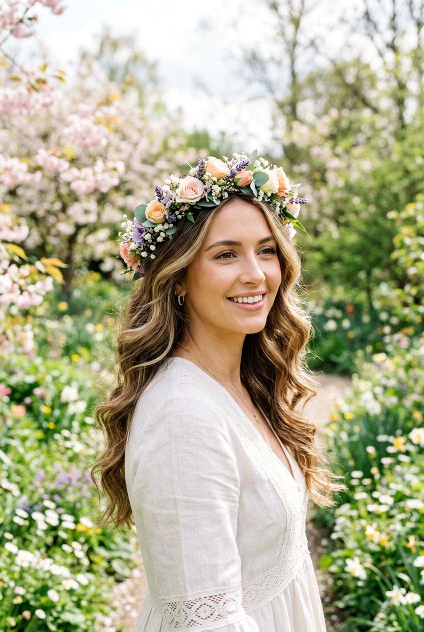 Loose Waves With Flower Crown - 20 flower crown hairstyles - 20 flower crown hairstyles