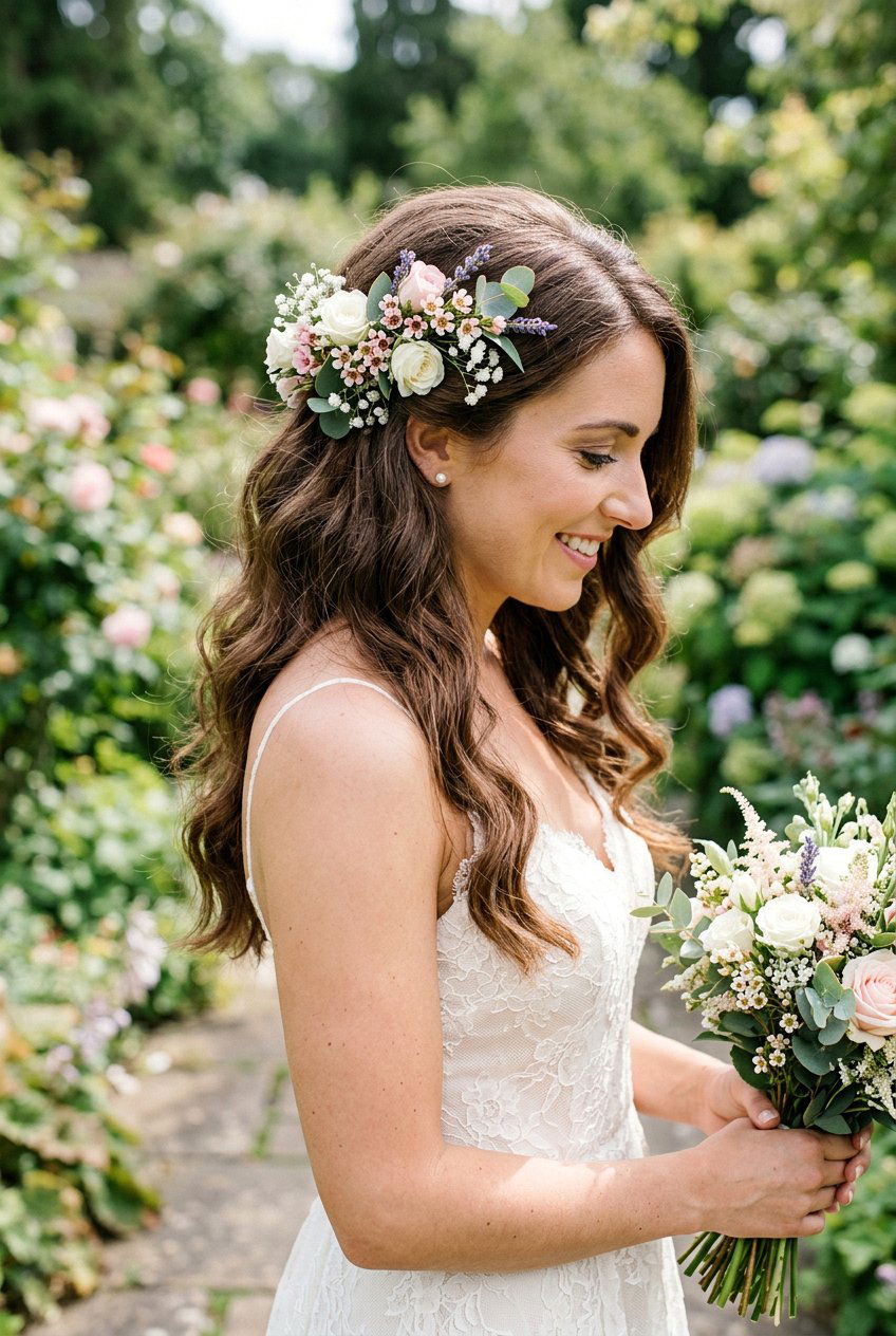 Loose Waves With Fresh Flowers - 20 bridal hairstyles with fresh flowers - 20 bridal hairstyles with fresh flowers
