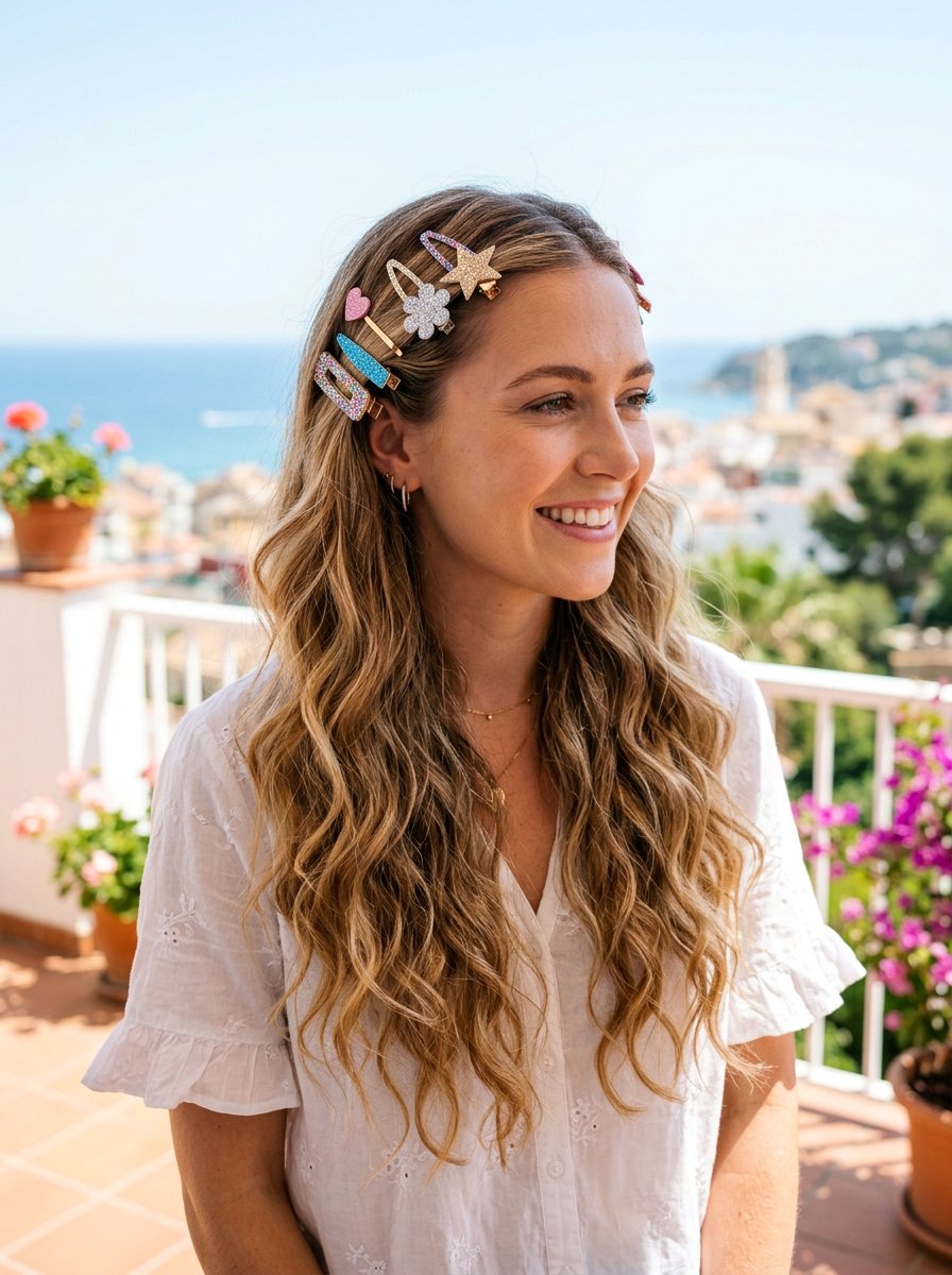 Loose Waves With Glitter Clips - 20 party hairstyle with glitter clips - 20 party hairstyle with glitter clips