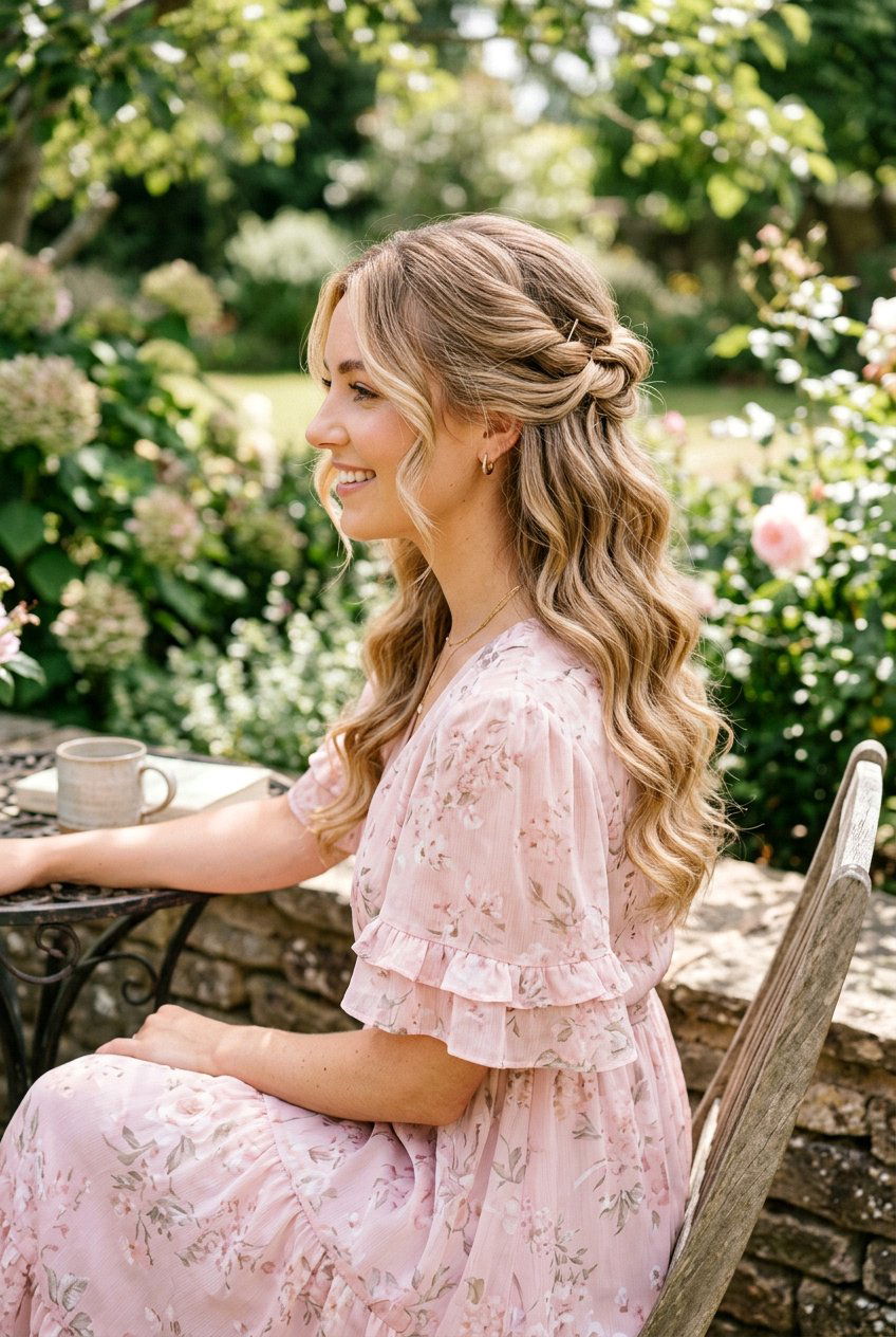 Loose Waves With Half Up Twist - 20 baby shower hairstyles - 20 baby shower hairstyles