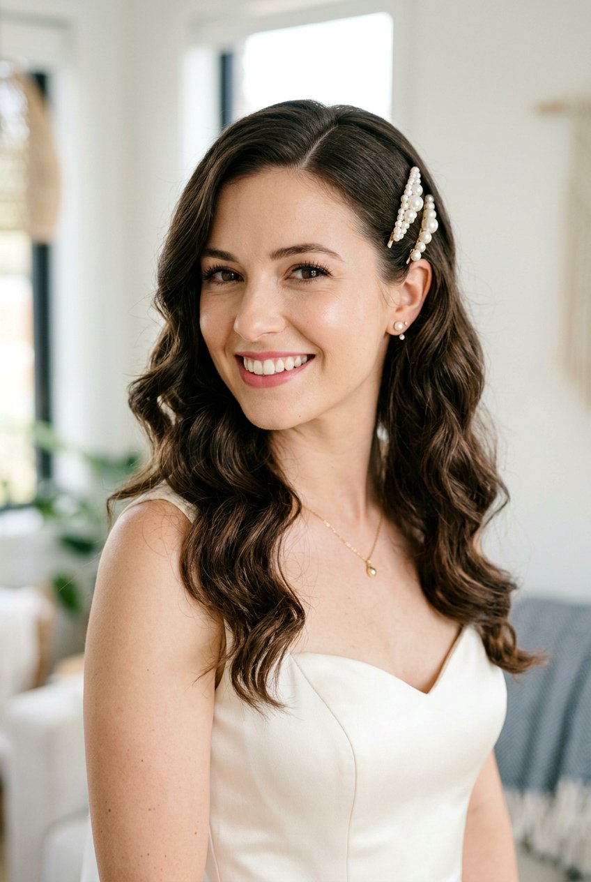 Loose Waves With Pins - 20 bridal hairstyle with side part - 20 bridal hairstyle with side part