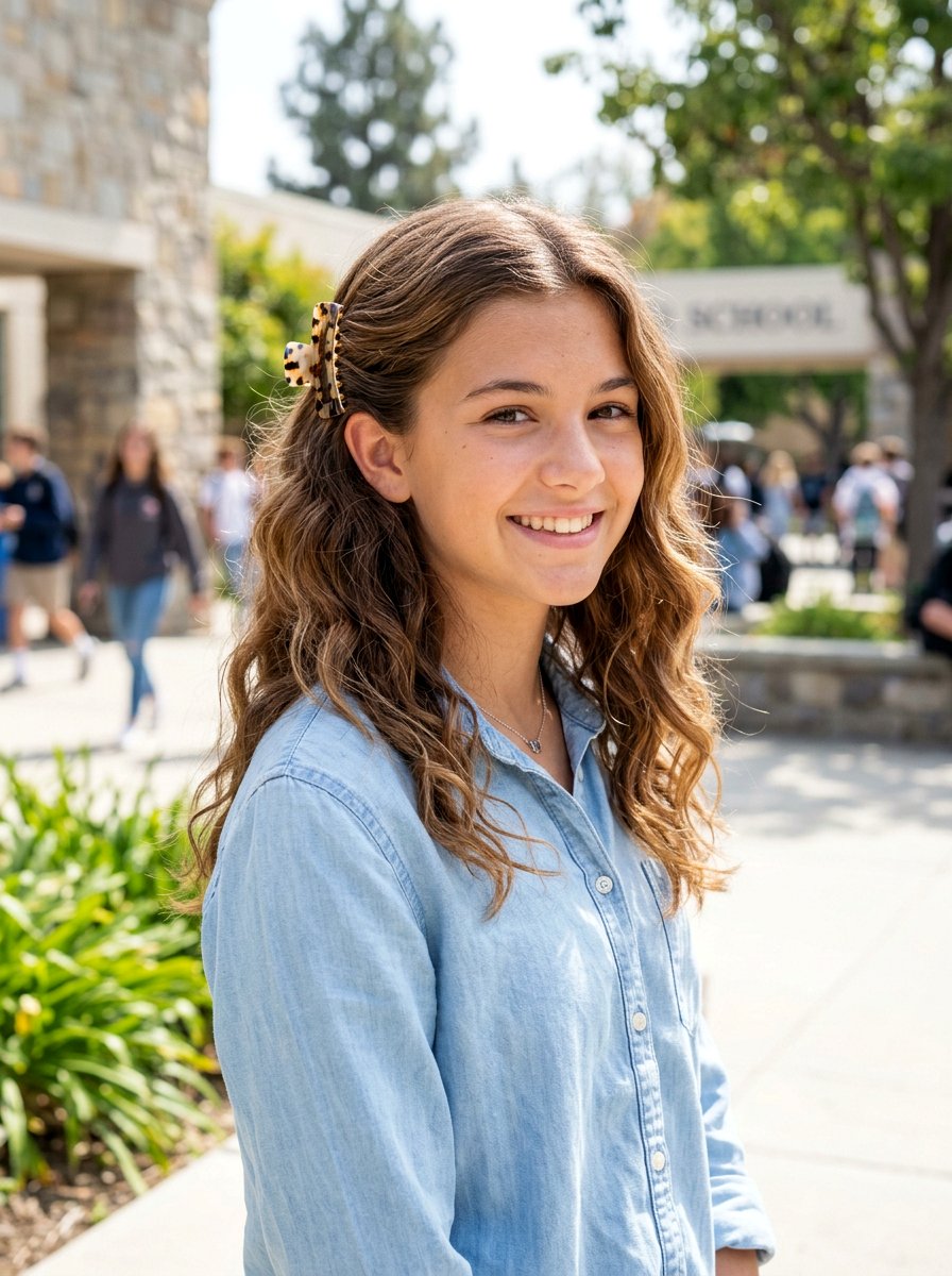 Loose Waves With Side Claw Clip - 20 claw clip hairstyle for school girls - 20 claw clip hairstyle for school girls