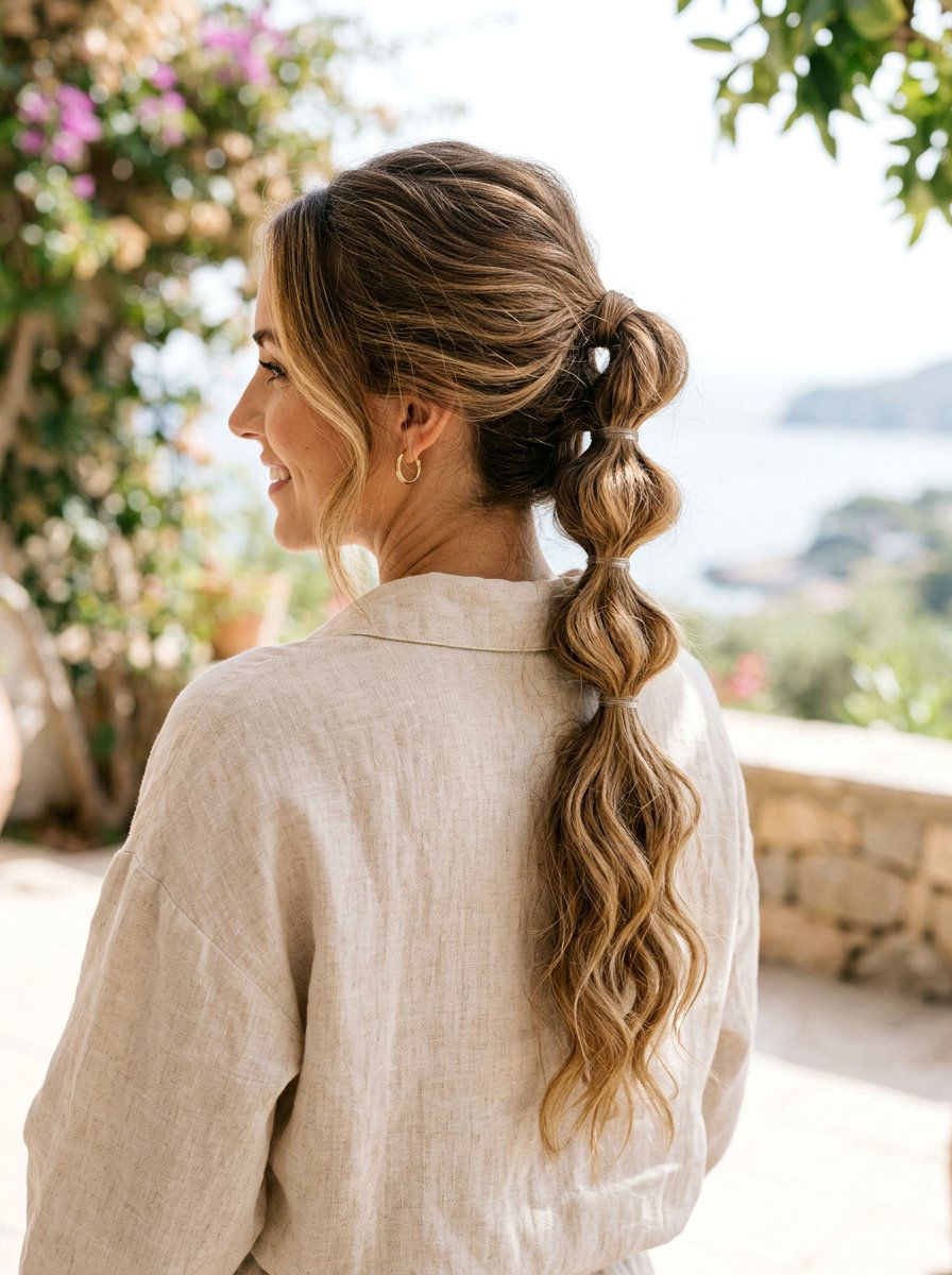 Loose Wavy Bubble Braid Ponytail - 20 vacation hairstyle with bubble braid ponytail - 20 vacation hairstyle with bubble braid ponytail