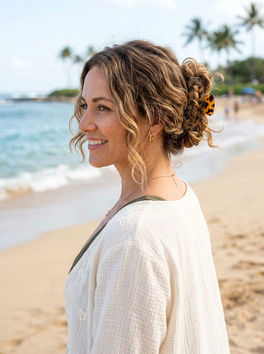 Loose Wavy Claw Clip Bun - 20 vacation hairstyle with claw clip bun - 20 vacation hairstyle with claw clip bun