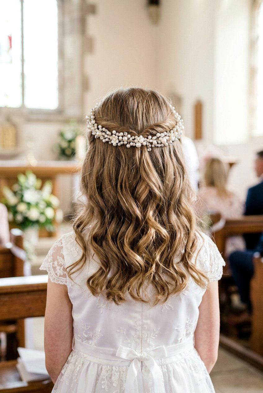 Loose Wavy Communion Hair With Headband - 20 communion hairstyles for girls - 20 communion hairstyles for girls