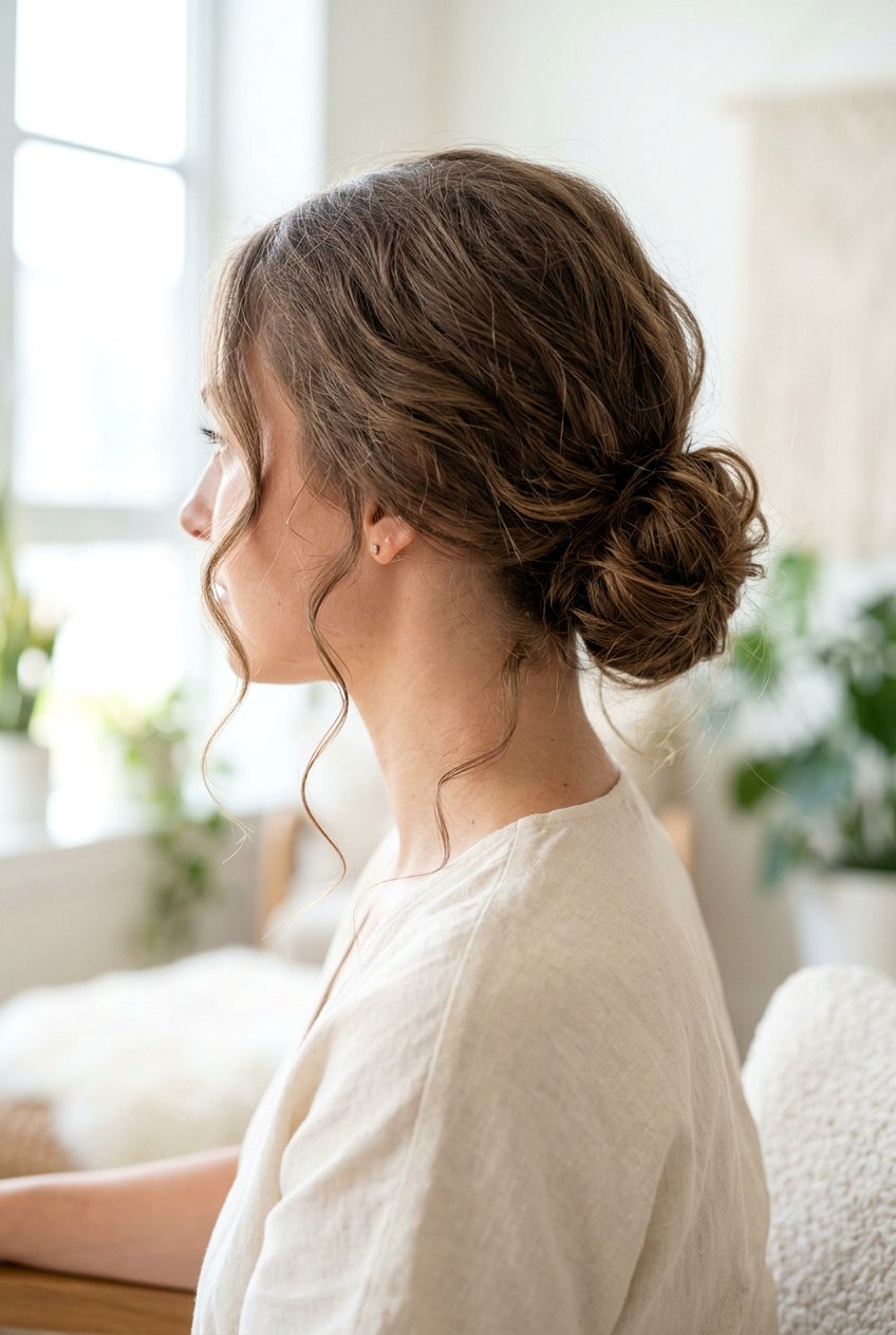 Loose low bun with tendrils - 20 low bun hairstyles - 20 low bun hairstyles