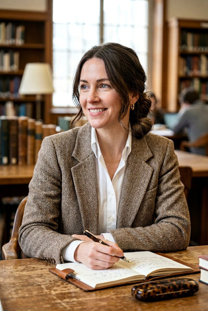 Loose low bun with tweed blazer - 20 dark academia bun for women - 20 dark academia bun for women