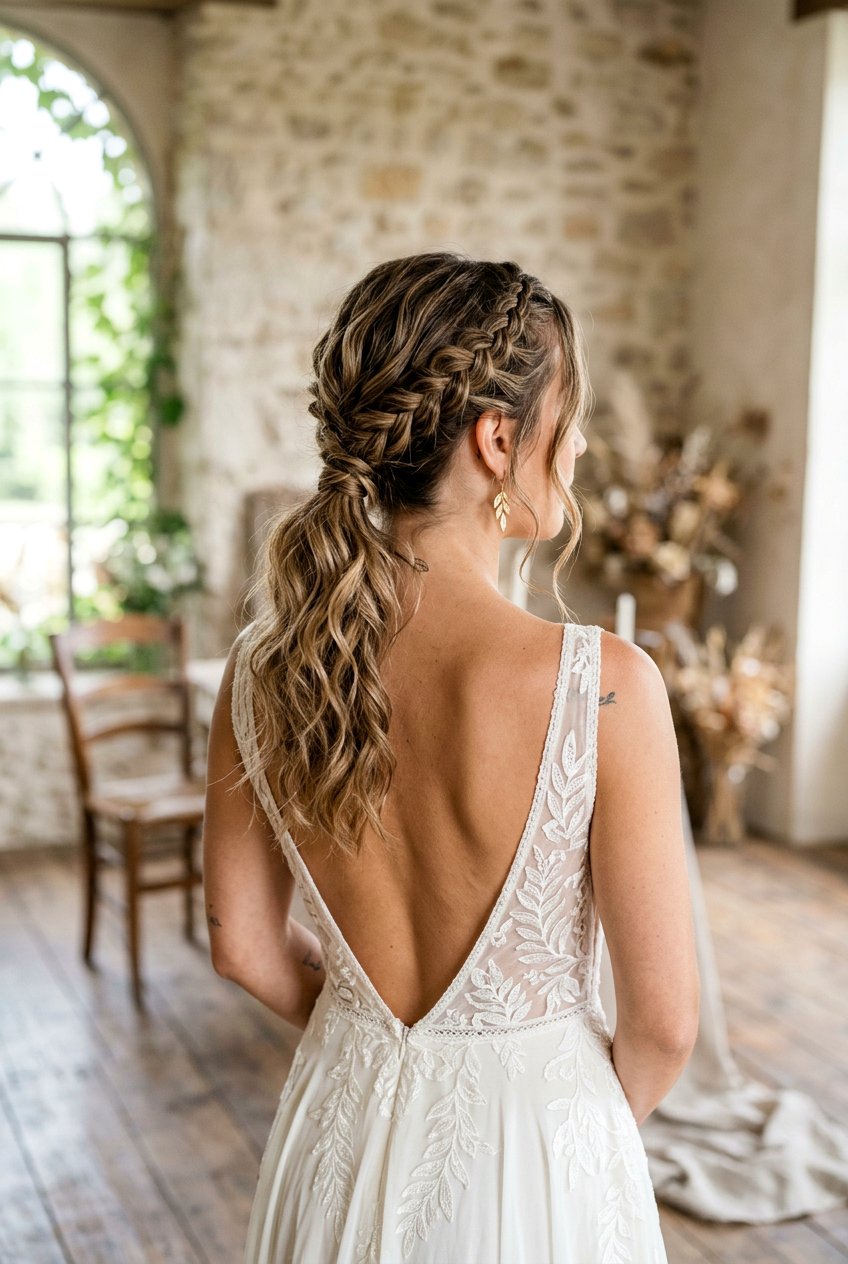 Low Bohemian Ponytail With Braids - 20 bohemian wedding hairstyles - 20 bohemian wedding hairstyles