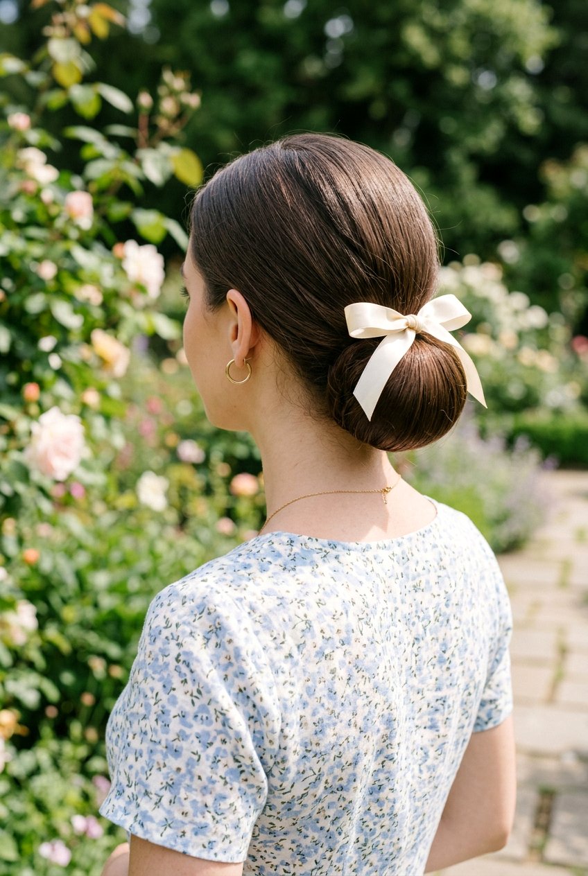 Low Bow Bun For Brunch - 20 brunch hairstyles for women - 20 brunch hairstyles for women