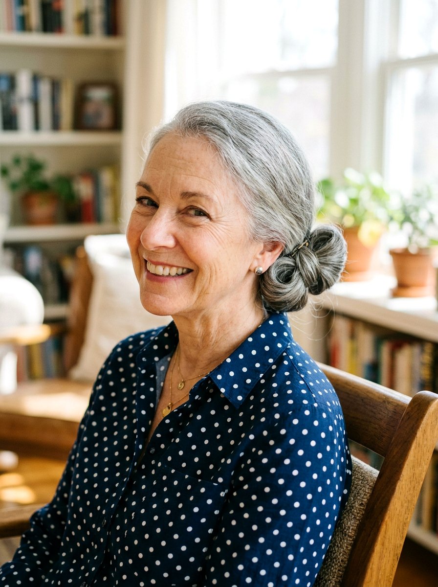 Low Bow Bun - 20 classy low bun hairstyle for older women - 20 classy low bun hairstyle for older women