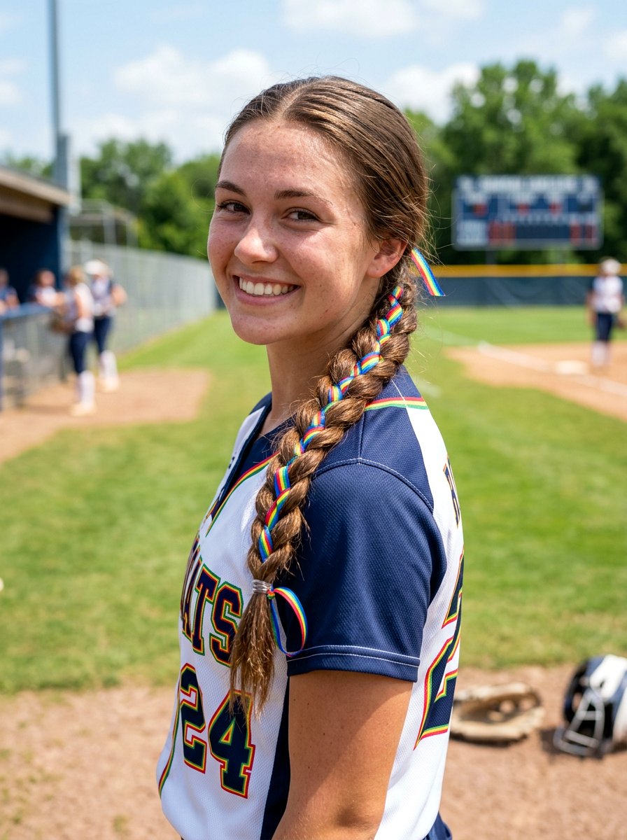 Low Braid With Ribbon For Softball - 20 softball hairstyle with low braid - 20 softball hairstyle with low braid