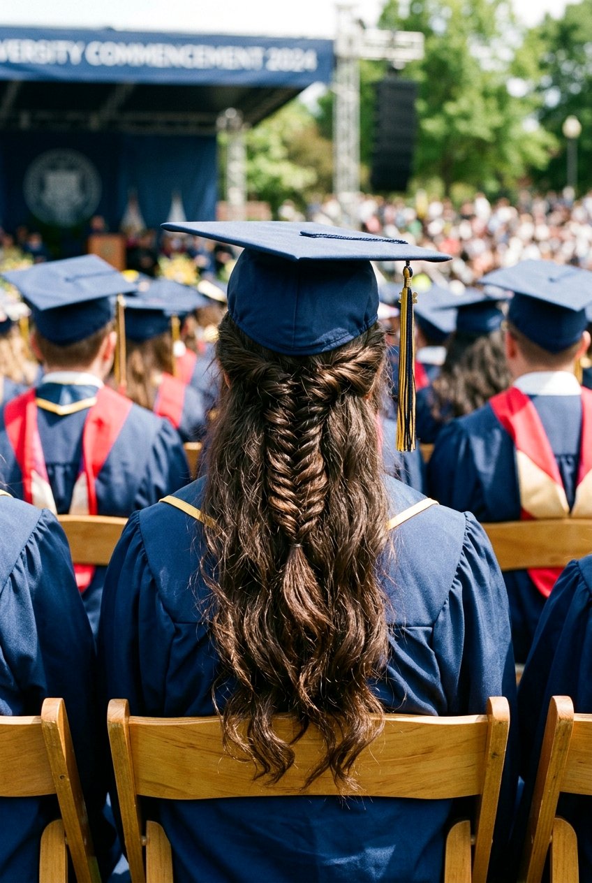 Low Braid with Loose Ends - 20 graduation cap hairstyles - 20 graduation cap hairstyles