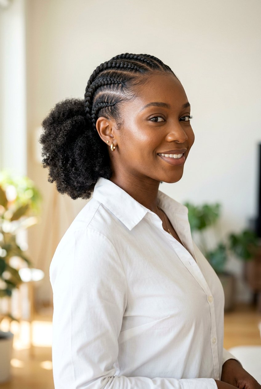 Low Braided Afro Puff - 20 braided afro puff hairstyle - 20 braided afro puff hairstyle