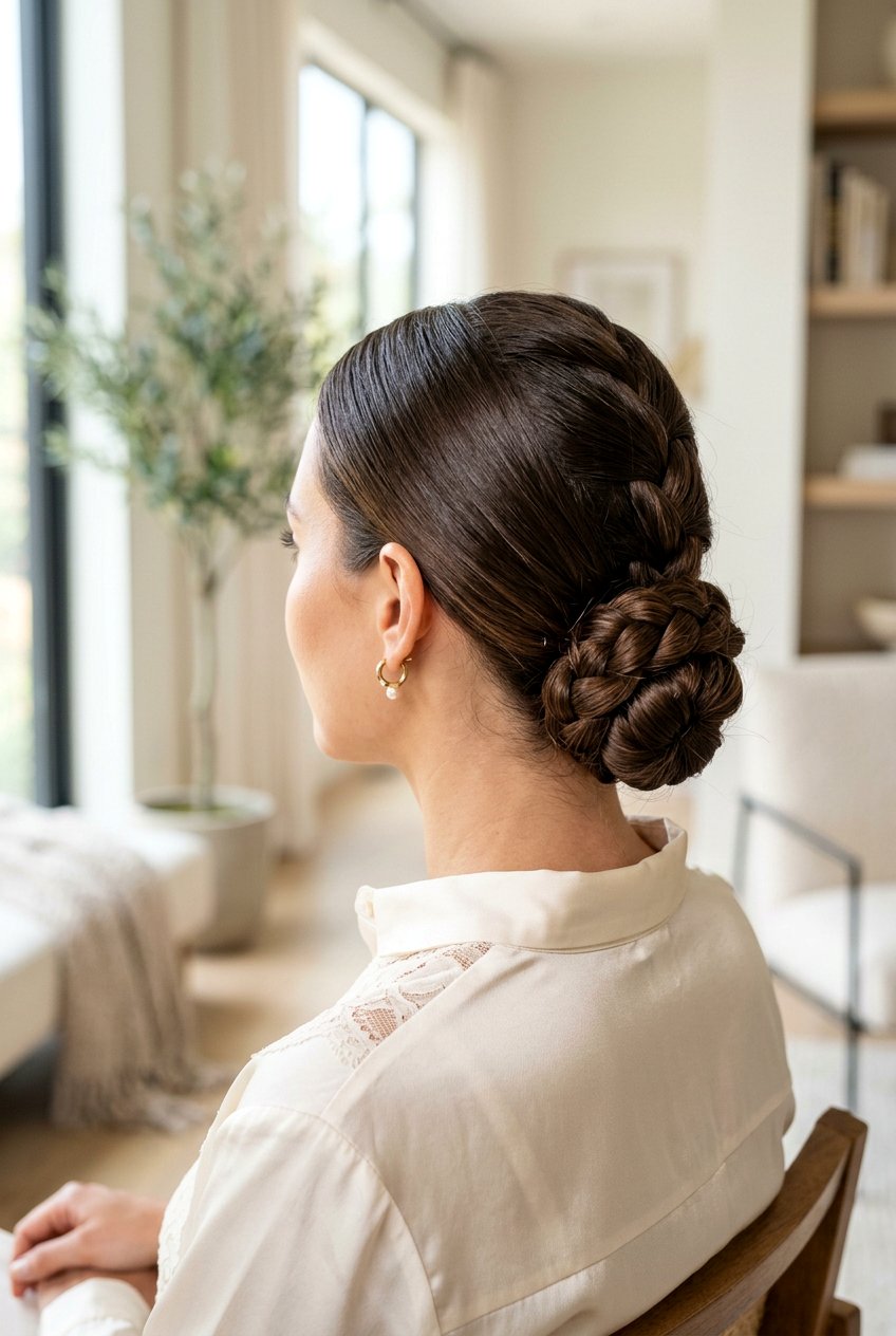 Low Braided Bun - 20 no heat hairstyles - 20 no heat hairstyles