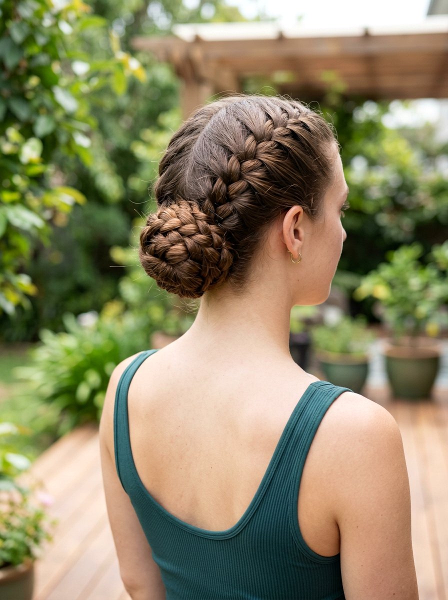 Low Braided Bun - 20 workout hairstyle for shoulder length layers - 20 workout hairstyle for shoulder length layers