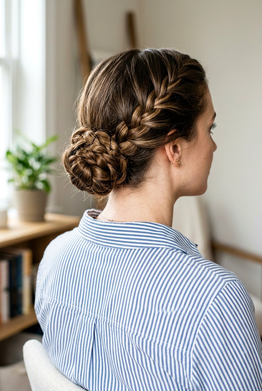 Low Braided Bun - 20 easy library hairstyle for college girls - 20 easy library hairstyle for college girls